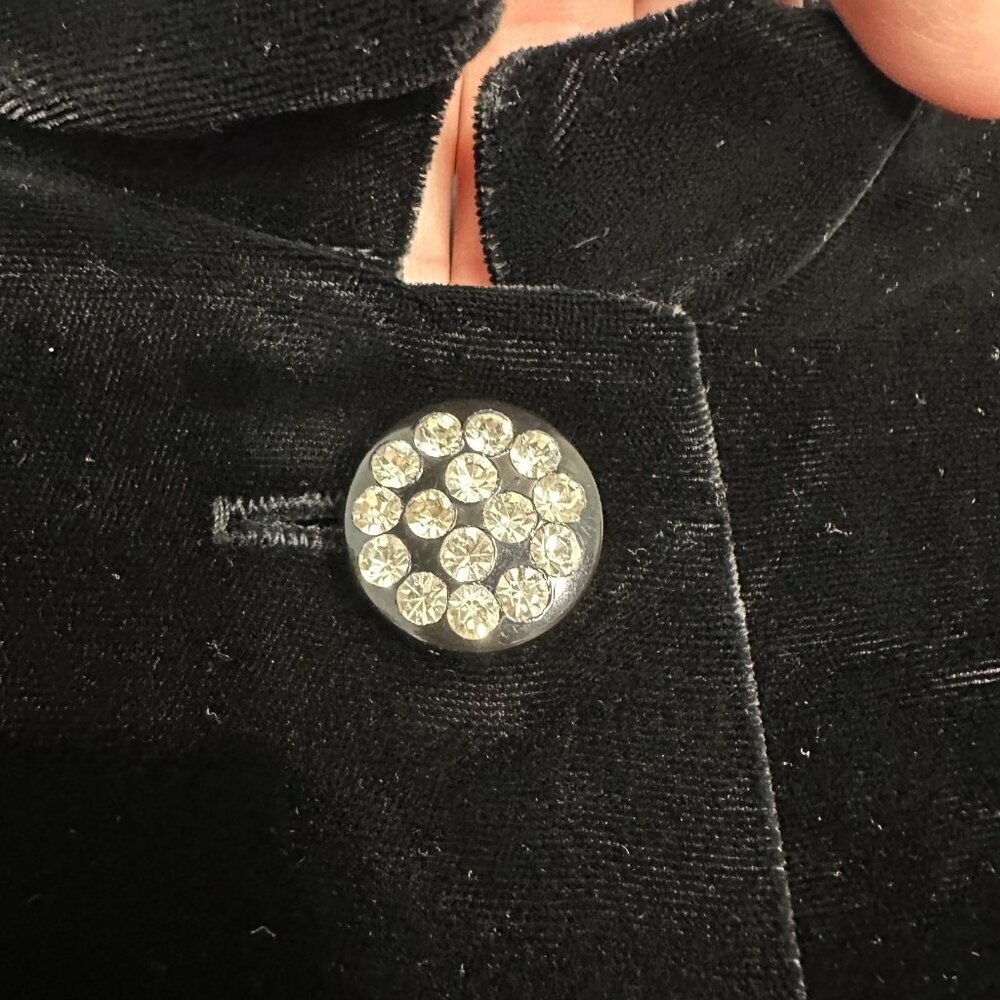 Vtg Opera Long Jacket Black Velvet Rhinestone Button Small - Picture 4 of 11